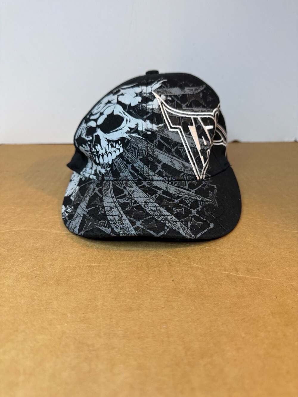 Tapout Black and White Skull Graphic Fitted Hat Cap